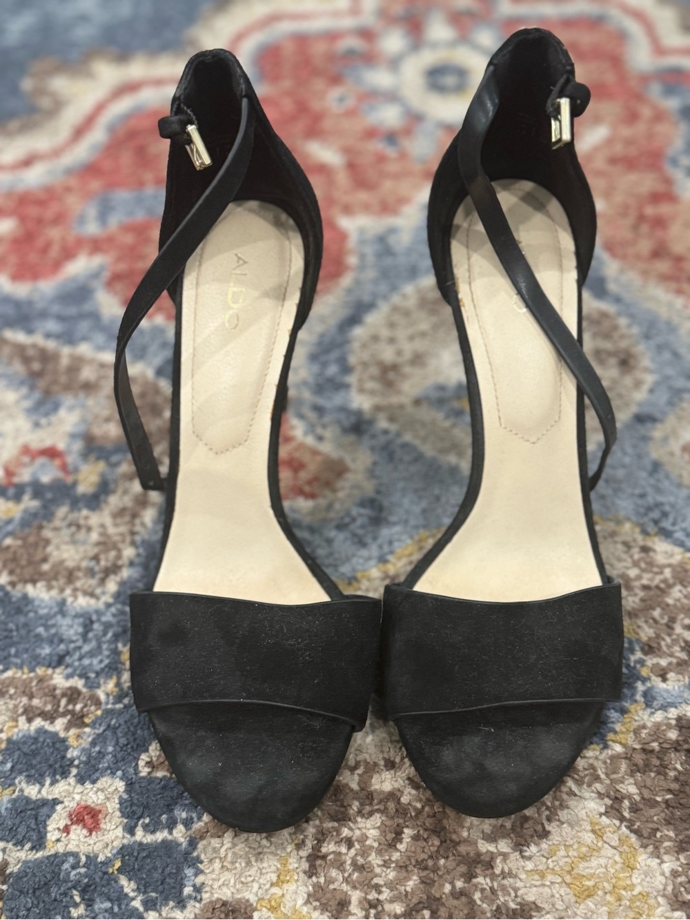 Aldo Black Suede Crisscross Ankle-Strap Heels